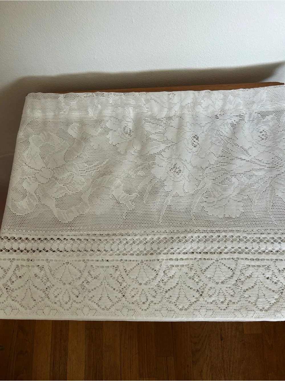 Vintage White Lace Curtain Panel/Valance with Floral and Scalloped Detail